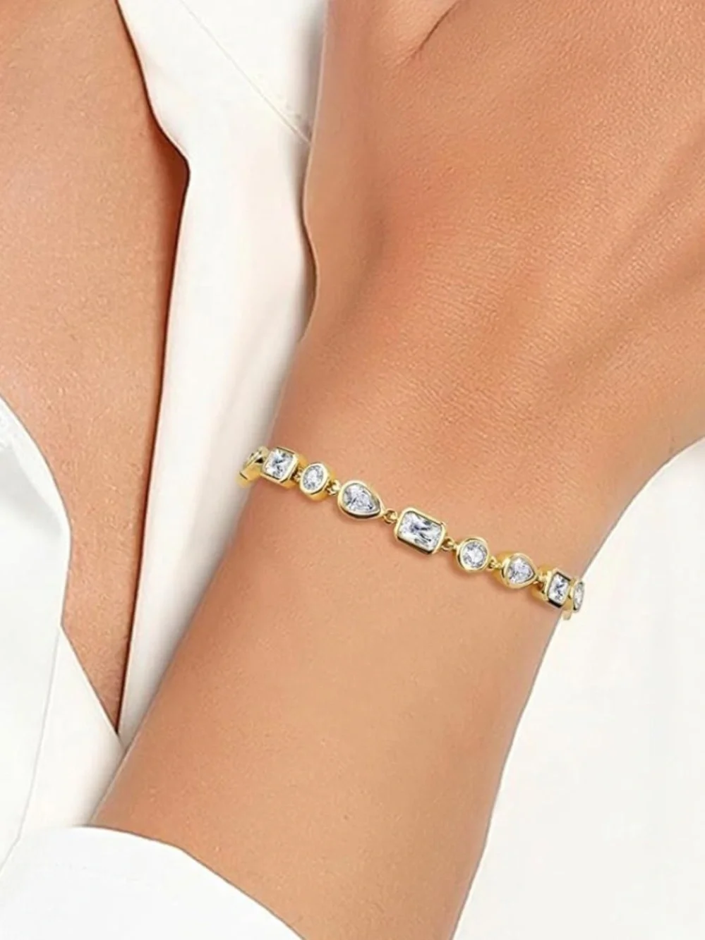 18K Yellow Gold Plated Tennis Bracelet‎ Dainty Cubic Zirconia Chain Bracelet